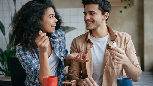 Happy,Multiracial,Friends,Communication,Together.,Young,Lovely,Couple,Laughing,,Sitting