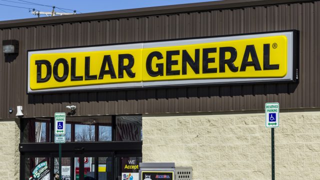 The storefront of a Dollar General location