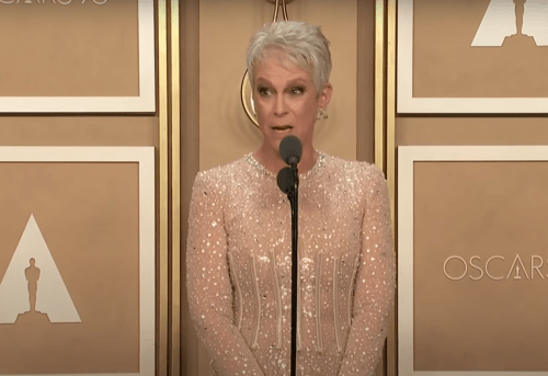 Jamie Lee Curtis backstage at the 2023 Oscars