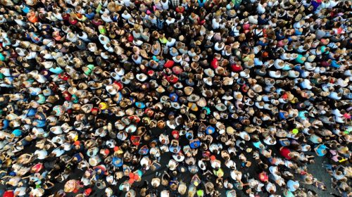 crowd photographed from above