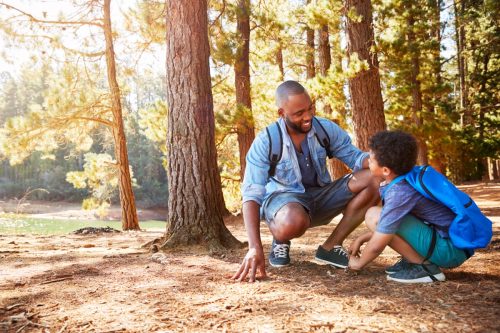 father and son on a nature walk for father's day