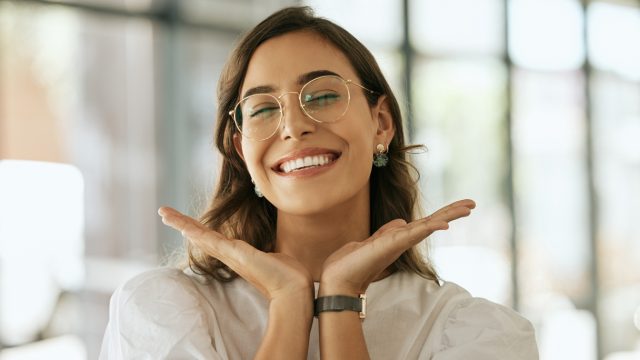 cheerful woman laughing
