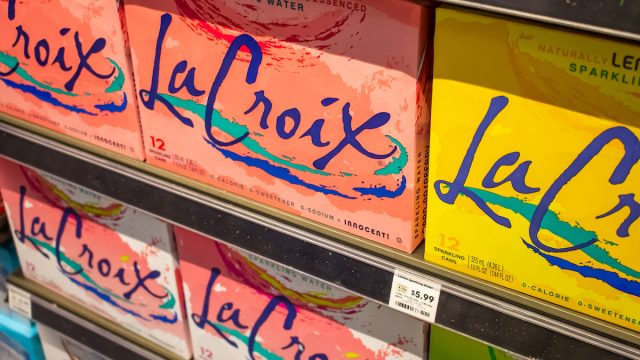 Boxes of La Croix on a shelf in a store