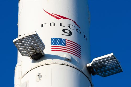 Falcon 9 logo on rocket booster