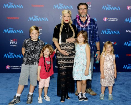 Tori Spelling, Dean McDermott, and their children at the premiere of "Moana" in 2016