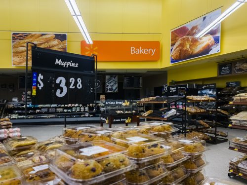 Close up of muffins in a Walmart bakery department