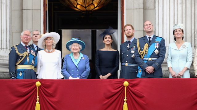 The royal family on the balcony with the Queen