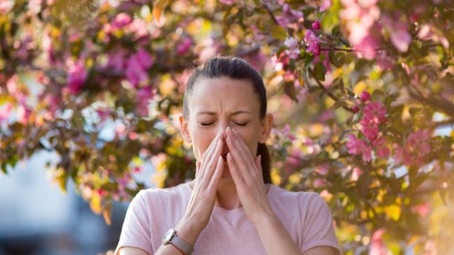 woman sneezing from allergies