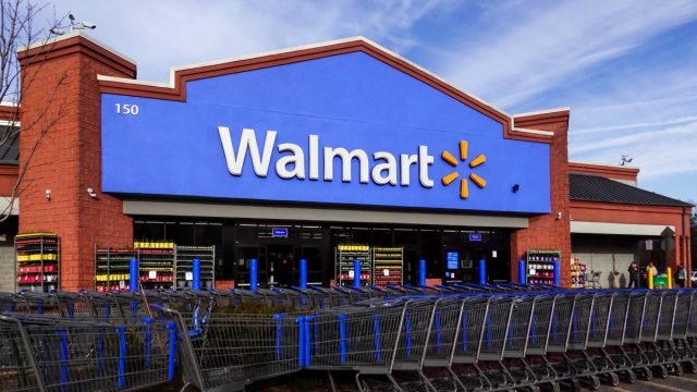 entrance to walmart with shopping carts