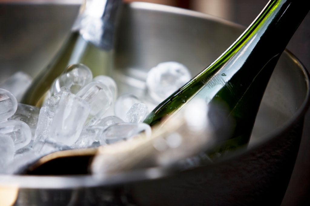 Champagne bottles in ice