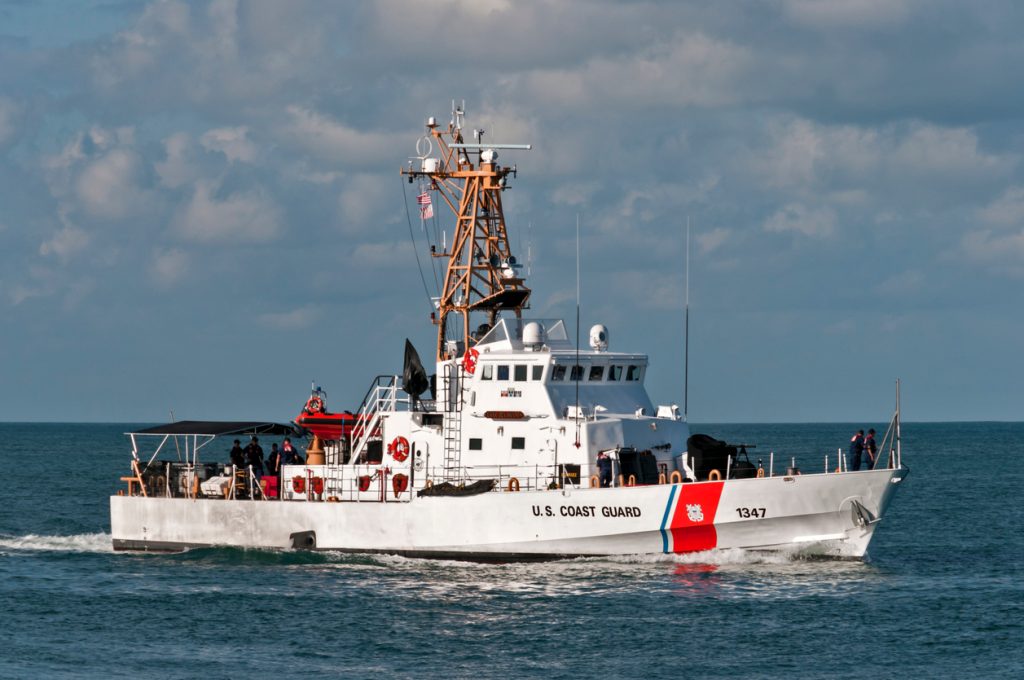 A Coast Guard ship patrolling the ocean