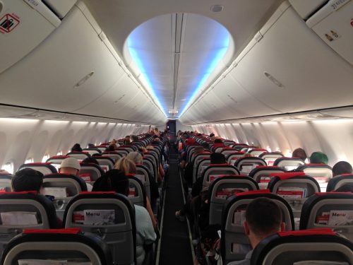 Airplane aircraft plane cabin seats from back
