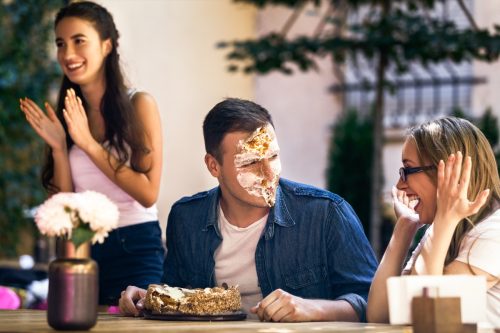 pushing face into cake prank