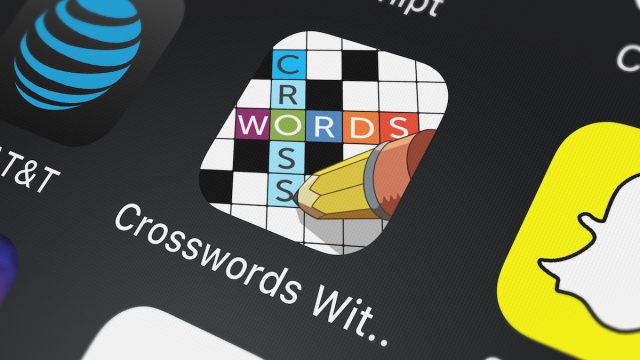 Close up of a crossword puzzle app