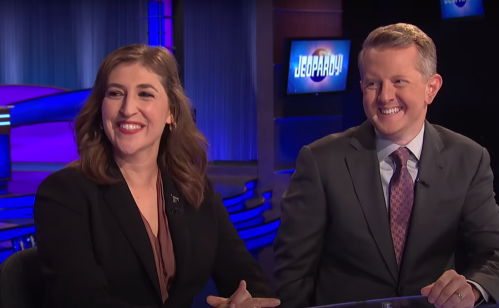 Mayim Bialik and Ken Jennings in a September 2022 "Jeopardy!" video