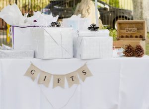 A wedding gift table for an outdoor wedding