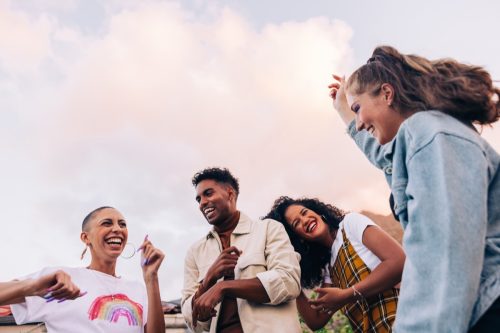 friends having fun on a rooftop