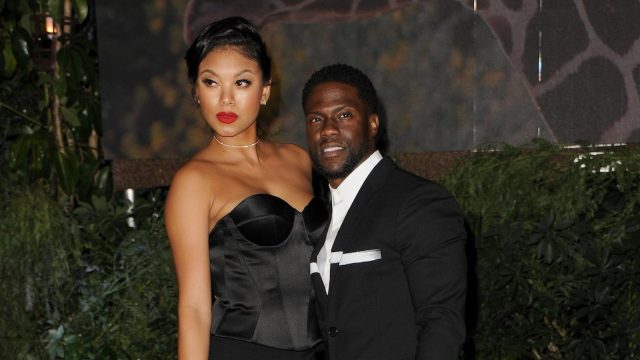 Eniko and Kevin Hart at the premiere of "Jumanji: Welcome To The Jungle" in 2017