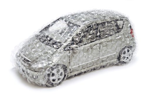 minivan wrapped in bubblewrap