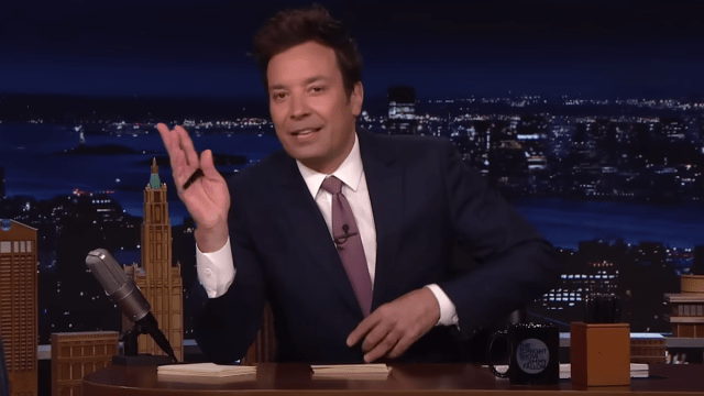 Jimmy Fallon hosting "The Tonight Show" in April 2023