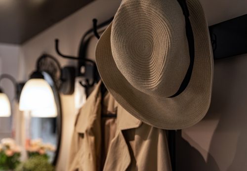 hat on hook near closet