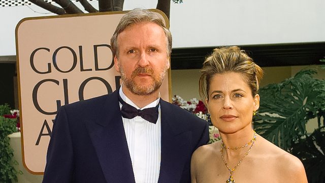 James Cameron and Linda Hamilton at the 1998 Golden Globe Awards