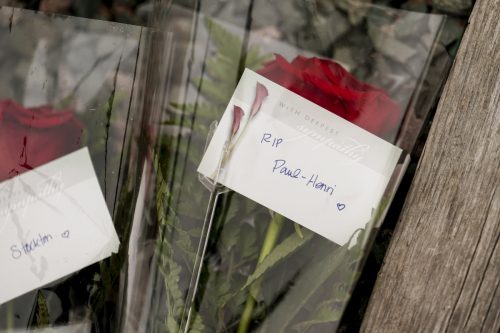 Flowers placed at an anchor at King's Beach at the port of St John's in Newfoundland, Canada in memory of those lost in the submersible photographed on June 23, 2023