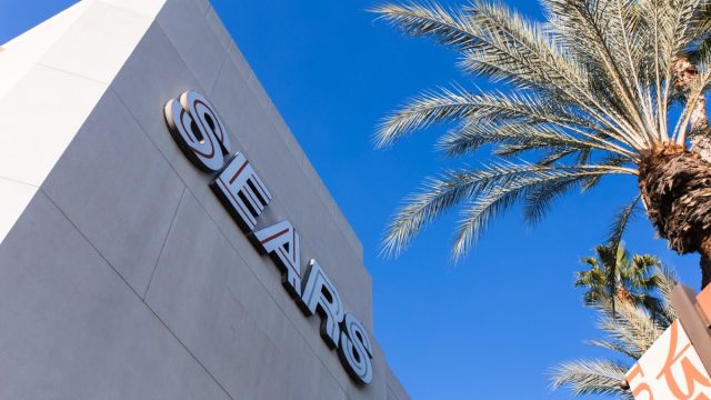 Burbank CA USA - January 8, 2017: Sears announced a second wave of store closures on Wednesday, bringing the total number of closures scheduled for early 2017 to 150. The company will shut down 108 Kmart stores and 42 Sears stores by April, according to an internal document obtained by Business Insider. Founded in Chicago in 1886, Sears is a chain of department stores with over 2,000 locations nationwide. The main entrance of a closing Sears department in California. The company was founded by Richard Warren Sears and Alvah Curtis Roebuck in 1893. After varies struggles some stores are closing in the US.