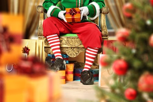 elf legs and xmas tree