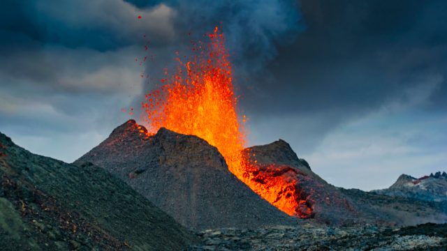 A volcano erupting in Iceland
