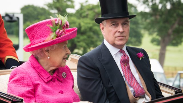 Queen Elizabeth and Prince Andrew in a carriage in 2017