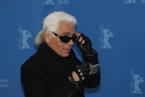 Designer Karl Lagerfeld attends a press conference