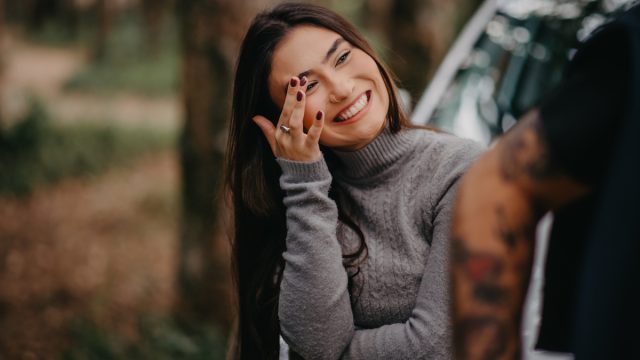 young woman embarrassed with dating request