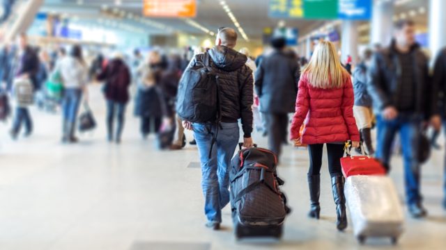 couple at airport during winter
