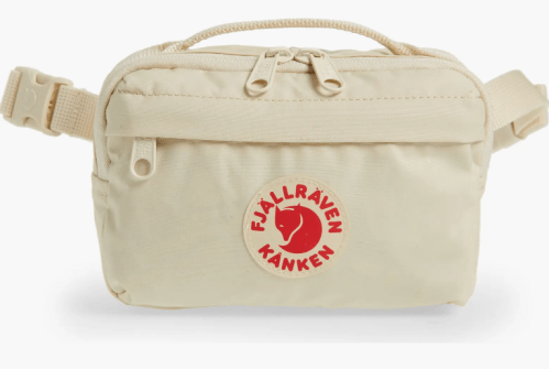 A beige-colored Kanken Water Resistant Belt Bag on a white background