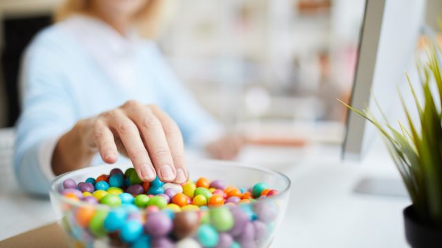 Eating sweet beans at work