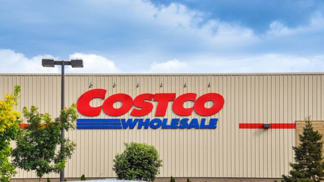 Close up of the Costco logo on the top of a store