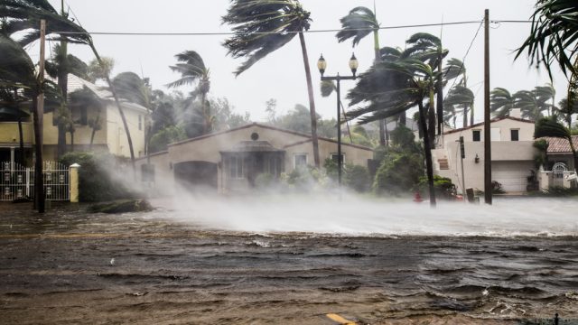 A flooded street during a hurricane