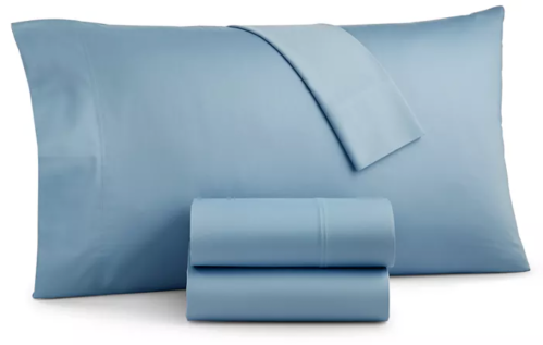 product shot of blue sheets and pillowcase