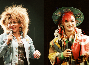 Tina Turner performing at Wembley Arena in 1985; Boy George performing at Wembley Arena in 1984