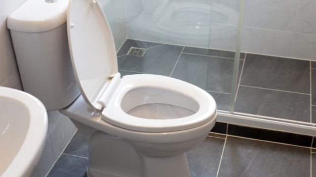 White toilet bowl on floor