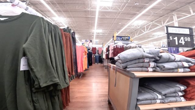 Close up of clothing displays at Walmart