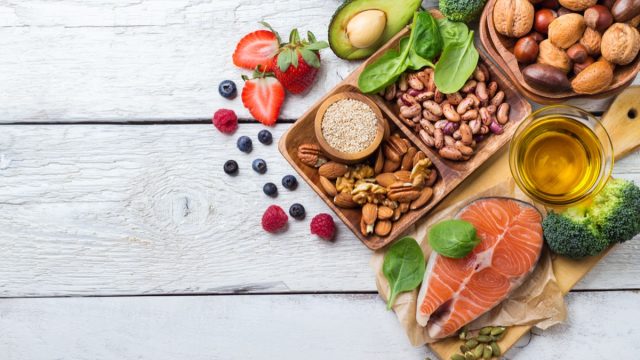 Selection of healthy food for heart, life concept