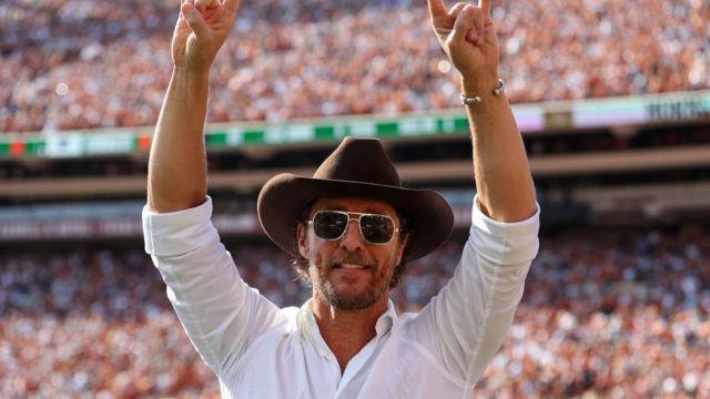 Matthew McConaughey at Kansas State v Texas game in 2023