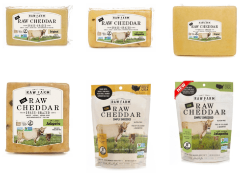 Images of Raw Farm Raw Cheddar products that have been recalled