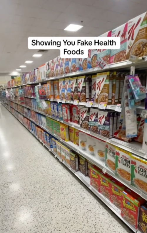 cereal aisle at grocery store