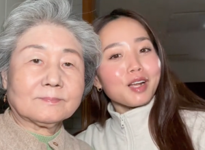 Grandmother and granddaughter posing for a TikTok video about skincare
