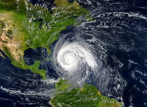 A space image of a hurricane approaching the U.S. coastline