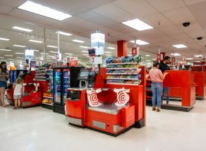 Self Checkout and Cash Registers area in a Target store in south San Francisco bay area