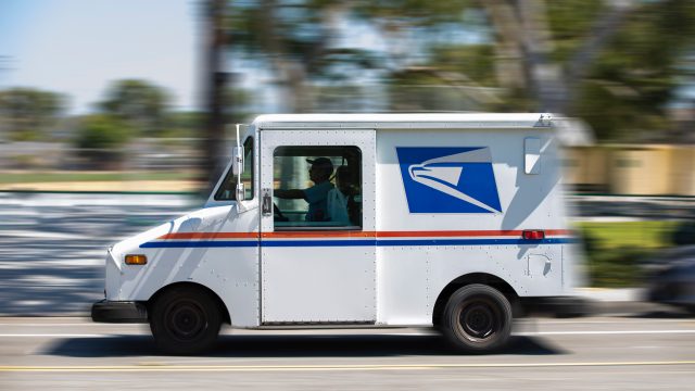A USPS mail truck